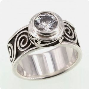 Silpada 925 Sterling Silver Bezel Set Cubic Zirconia Scrolled Ring